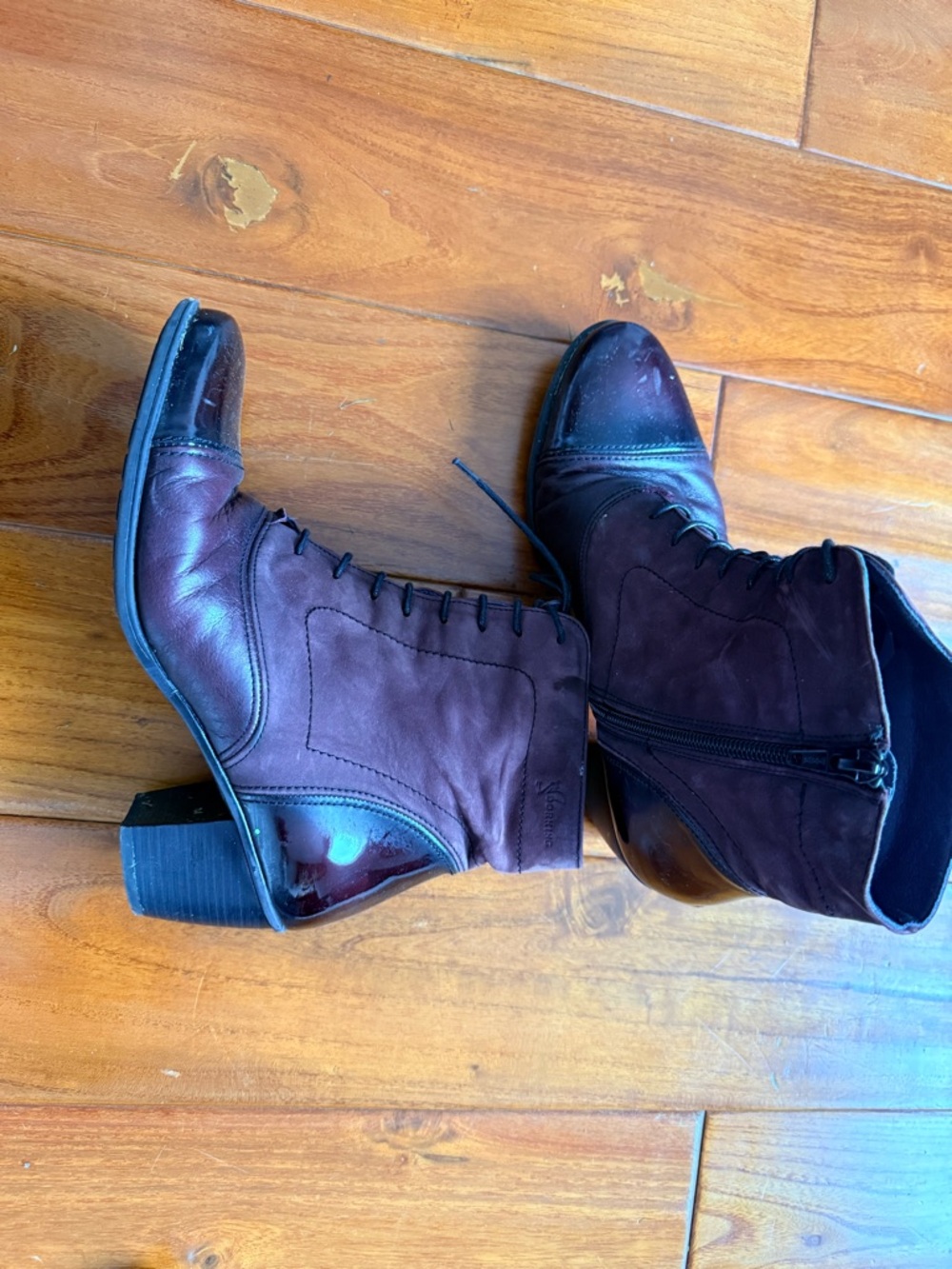 Lace-Up Ankle Boots in Dark Burgundy - Picture 2 of 7